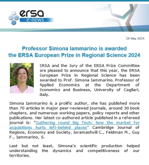 ERSA European Prize in Regional Science 2024 Released