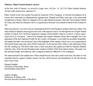 Obituary: Plinio Esteban Ramirez Alvarez