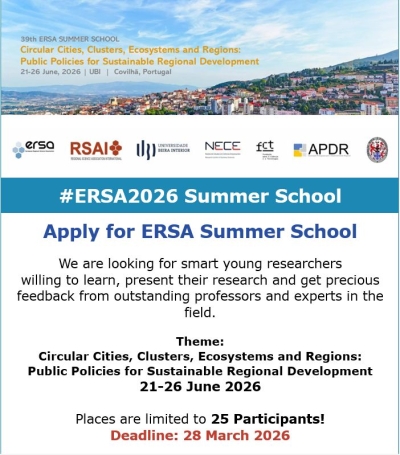 RSAI NNT2026 | Apply for ERSA Summer School in Covilhã, Portugal, 21–26 June 2026