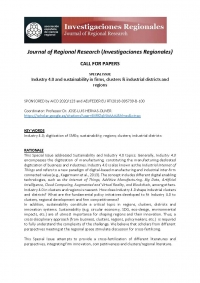 Call for Papers - Journal of Regional Research - Investigaciones Regionales on Industry 4.0 and sustainability in firms, clusters & industrial districts and regions