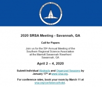 Call for Papers | 2020 SRSA Meeting - Savannah, GA, April 2 – 4, 2020