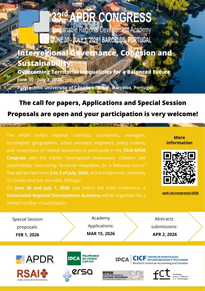 Portuguese Section: Call for Papers | 33rd APDR Congress, June 30-July 3, 2026, Polytechnic University of Cávado and Ave, Barcelos, Portugal