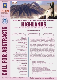 CALL FOR ABSTRACTS | Southeast Asian Frontiers Workshop Series #1 HIGHLANDS, Virtual + On-site, Yogyakarta, Indonesia, August 18-20, 2022