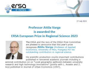 2023 ERSA Prize in Regional Science: Winner Unveiled