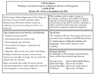 Call for Papers | Workshop on the Spatial Aspects of Migration, Borders and Integration, COLEF & UP, Tijuana, BC, Mexico, November 9-10, 2020