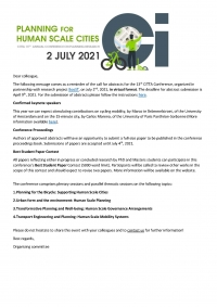 REMINDER I CITTA 2021 - CALL FOR ABSTRACTS - 13th Annual Conference on Planning Research – ‘Planning for Human Scale Cities'