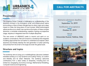 Call for abstracts | URBANICS 4, March 11-14, 2020, Valdivia, Chile