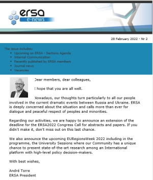 ERSA Monthly E-news - February 2022