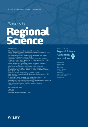 The latest issue of Papers in Regional Science are available! Volume 101, Issue 6, December 2022