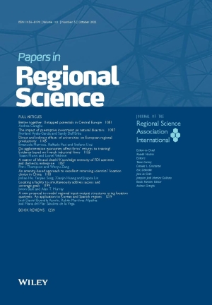 The latest issue of Papers in Regional Science are available! Volume 101, Issue 5, October 2022