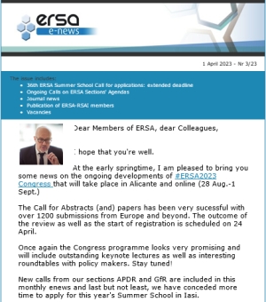 ERSA Monthly E-news - March 2023