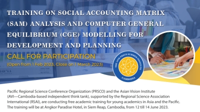 CALL FOR PARTICIPATION | Training on Social Accounting Matrix (SAM) Analysis and Computer General Equilibrium (CGE) Modelling For Development and Planning, Angkor Paradise Hotel, in Siem Reap, Cambodia, 12-14 June 2023
