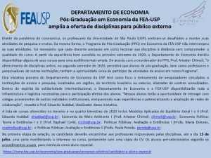 OFERTA DE CURSOS ONLINE DA PÓS-GRADUAÇÃO EM ECONOMIA - FEA-USP PARA PÚBLICO EXTERNO