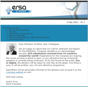 ERSA Monthly E-news - April 2021