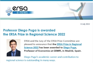 The recipient of the ERSA Prize in Regional Science 2022 is revealed!