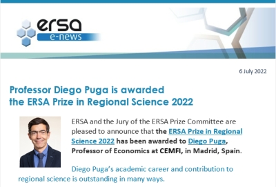 The recipient of the ERSA Prize in Regional Science 2022 is revealed!
