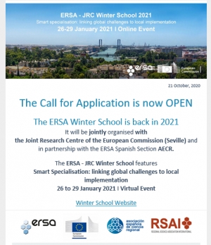 ERSA-JRC Winter School 2021 - The Call for Application is OPEN