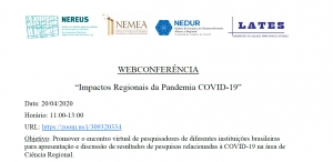 WEBCONFERÊNCIA: Event supported by ABER (Brazilian Section of RSAI) on the regional impacts of COVID-19 in Brazil (in Portuguese)