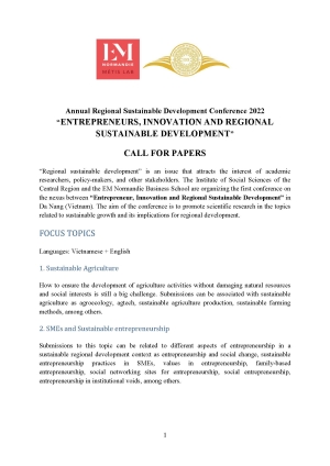 Call for Papers | International conference on Regional Sustainable Development, 21-22July 2022, Danang, Vietnam