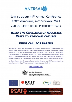 CALL FOR PAPERS | 44th ANZRSAI Conference | 6-7 December 2021, RMIT MELBOURNE and ON-LINE