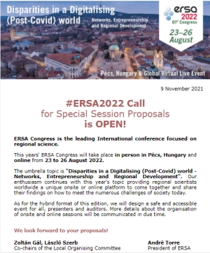 #ERSA2022 Call for Special Session Proposals is OPEN  LINK