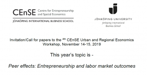 Invitation/Call for papers to the 4th CEnSE Urban and Regional Economics Workshop, November 14-15, 2019