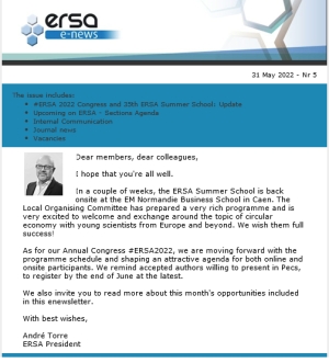 ERSA Monthly E-news - May 2022