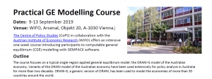 Call Practical GE Modelling Course, 9-13 September 2019,  WIFO, Vienna