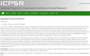 Spatial Econometrics 5-day Workshop (July 8-12) in the ICPSR Summer Program