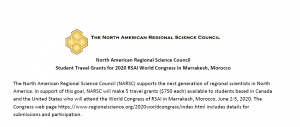 NARSC | Student Travel Grants for 2020 RSAI World Congress in Marrakesh, Morocco