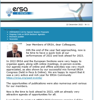 ERSA Monthly E-news - December 2022