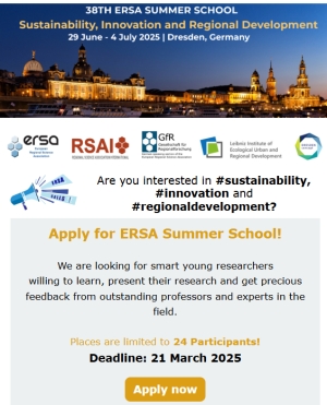 Apply for ERSA Summer School in Dresden, Germany, 29 June - 4 July 2025