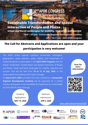 Call for Abstracts &amp; Applications | 32nd APDR Congress &amp; Sustainable Regional Development Academy, July 8-11, 2025, Porto, Portugal
