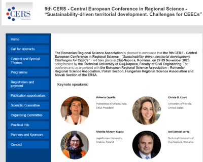 Romanian, Polish, Hungarian and Slovak Section: 9th Central European Conference in Regional Science (CERS), 27-29 November 2025, Cluj-Napoca, Romania