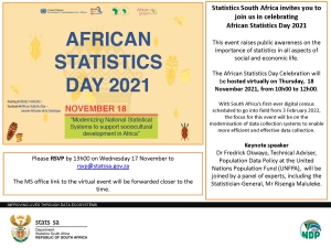 INVITATION TO VIRTUAL EVENT: AFRICAN STATISTICS DAY-18November 2021- LINK ACCESS &amp; PROGRAM