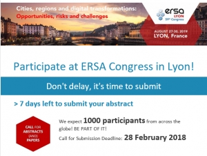 ERSA2019 Call for Abstracts (and) papers: Submit now!